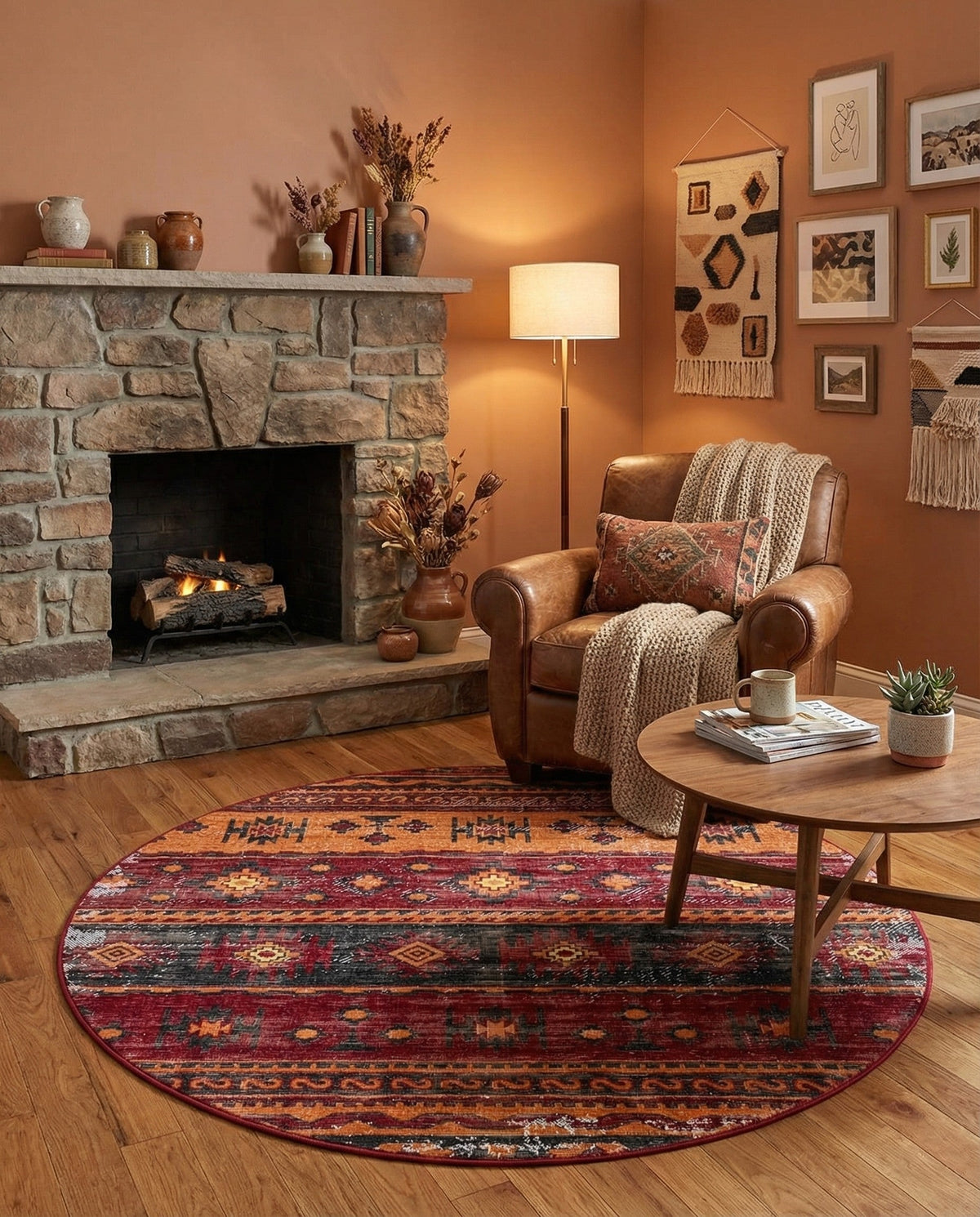 Geneva Terrace Collection Area Rug - Montreux Round Rust Red  lifestyle 103