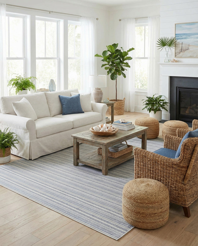 Seaside Stripes Collection Area Rug -  Boardwalk (Light Blue) Rectangle Light Blue  lifestyle 26