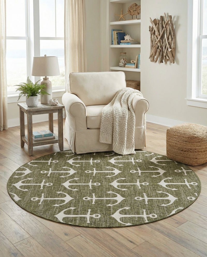 Seaside Haven Rugs Collection Area Rug - Sapphire (Green) Round Green  lifestyle 66