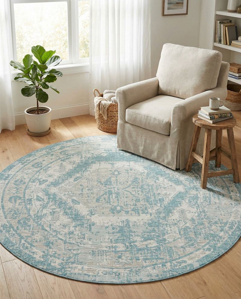 Patio Heritage Collection Area Rug -  Augusta (Aqua) Round Aqua  lifestyle 59