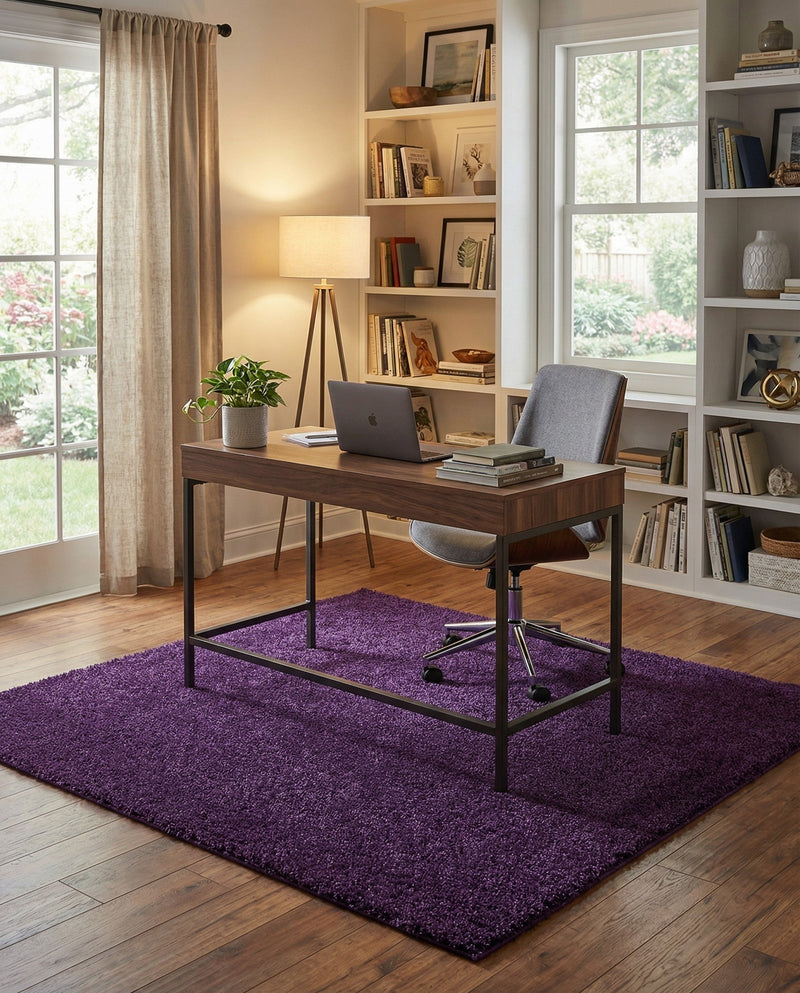 Solid Shag Seaside Collection Area Rug - Azure Cove (Violet) Square Violet  lifestyle 35