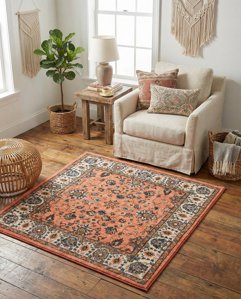 Casablanca Tapestry Collection Area Rug -  Marrakech (Salmon) Square Salmon  lifestyle 41