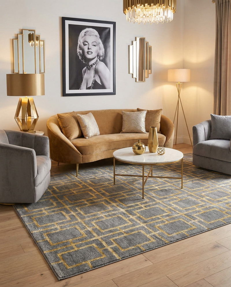 Hollywood Luxe Collection Area Rug -  Beverly (Gray Gold) Rectangle Gray Gold  lifestyle 12