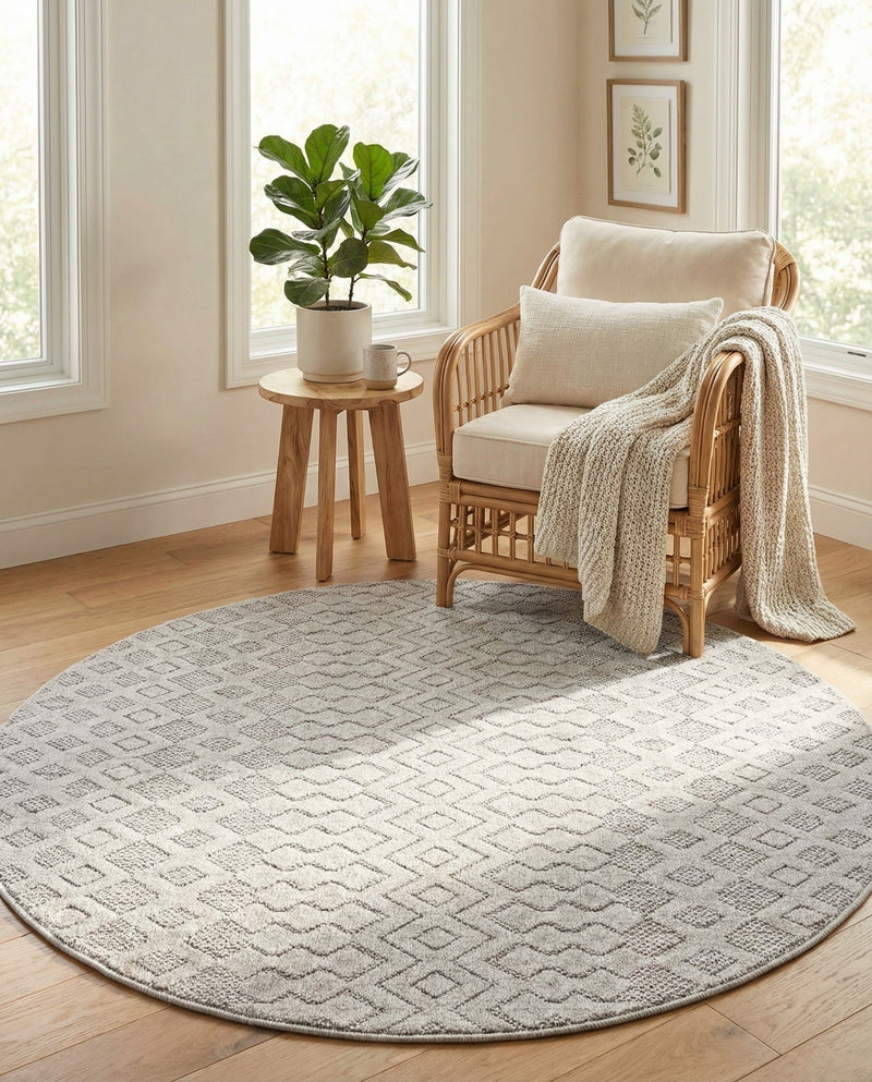 Garden Lattice Charm Collection Area Rug -  Pergola (Grey) Round Grey  lifestyle 45