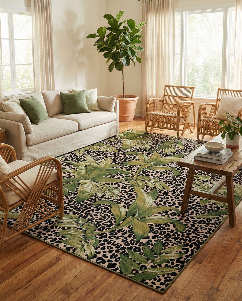 Seaside Blooms Collection Area Rug -  Lotus Rectangle Green  lifestyle 8