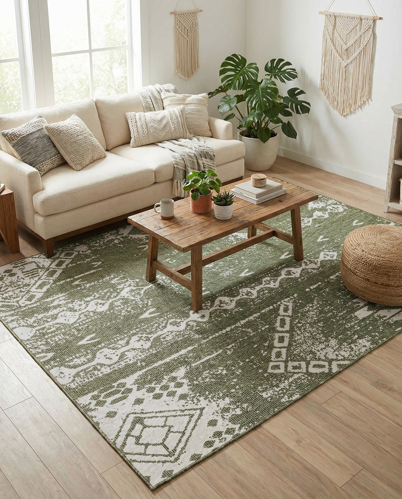 Desert Nomad Terrace Collection Area Rug - Sahara (Green) Rectangle Green  lifestyle 22