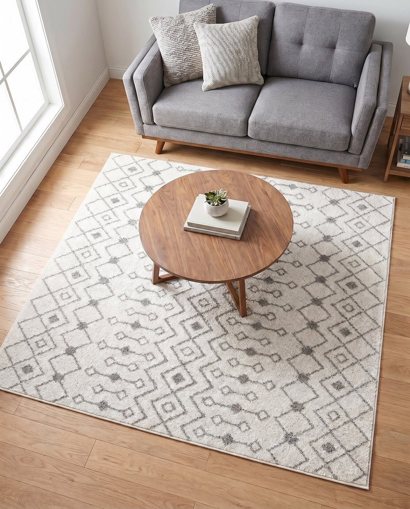 Mediterranean Lattice Collection Area Rug - Santorini (Ivory and Gray) Square Ivory and Gray  lifestyle 92