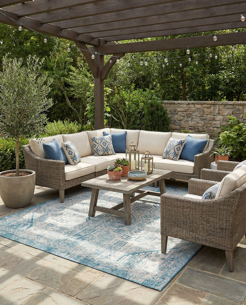 Tribal Terrace Treasures Collection Area Rug - Mayan Marina (Teal) Square Teal  lifestyle 38