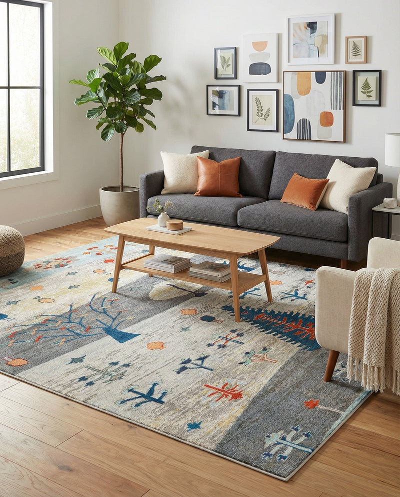 Colorburst Oasis Collection Area Rug -  Mosaic Square Ivory Gray Blue  lifestyle 80