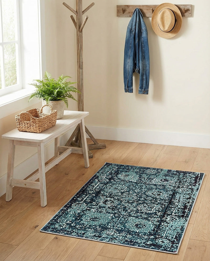 Chateau Elegance Collection Area Rug -  Louvre Rectangle Blue  lifestyle 28