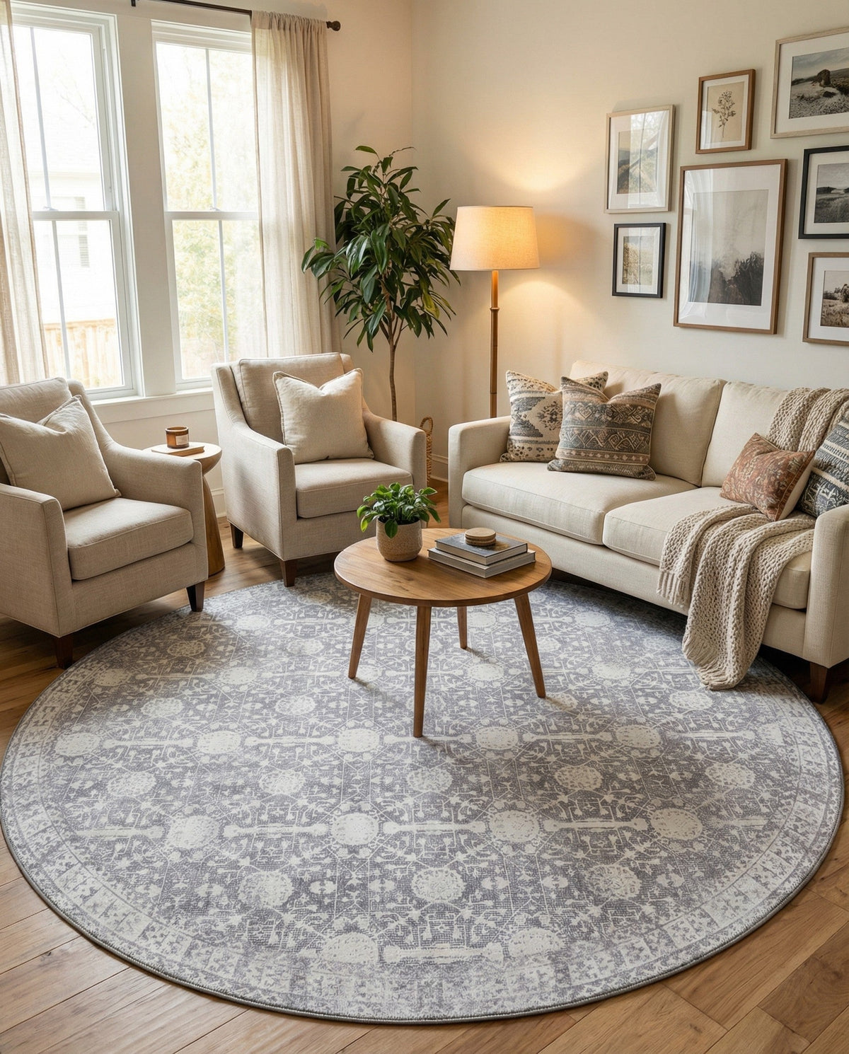 Heritage Elegance Collection Area Rug -  Chatsworth Round Gray  lifestyle 99