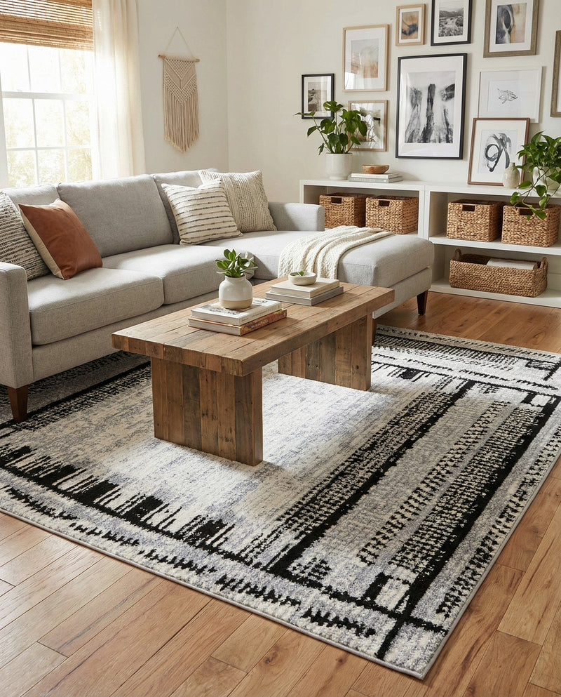 Marrakech Mosaic Collection Area Rug -  Sahara Rectangle Black and White  lifestyle 5