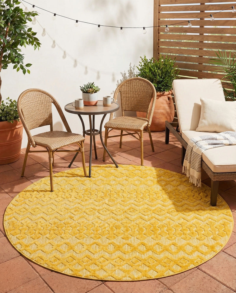 Garden Lattice Charm Collection Area Rug -  Pergola (Yellow) Round Yellow  lifestyle 26