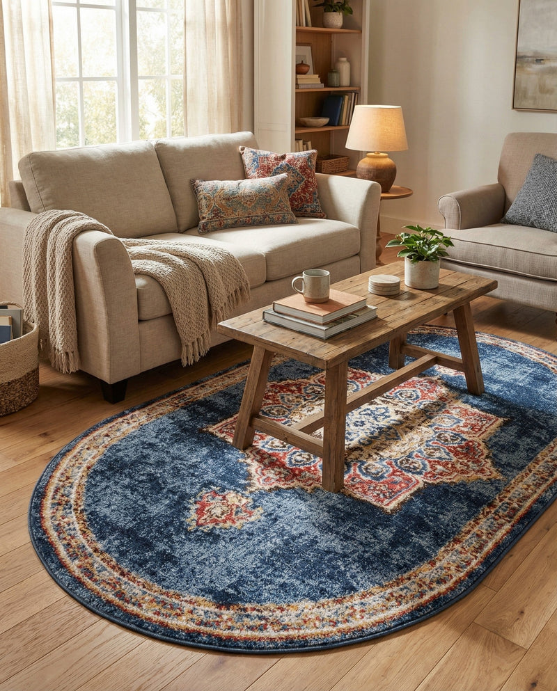 Eden Oasis Collection Area Rug -  Tranquility (Dark Blue) Oval Dark Blue  lifestyle 76