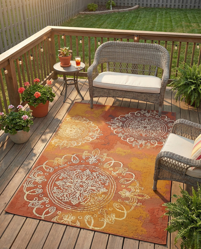Urban Terrace Collection Area Rug -  Veranda Rectangle Rust Red  lifestyle 7