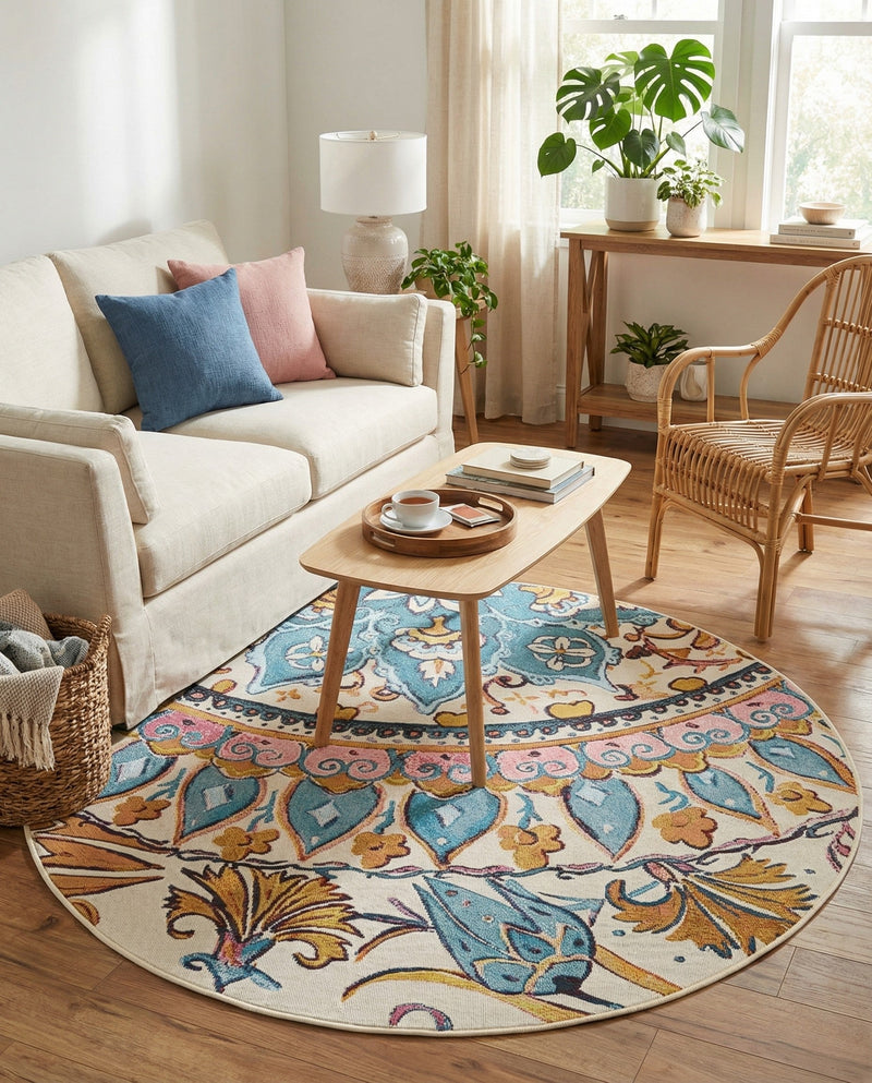Patio Heritage Collection Area Rug - Tuscany Round Multi  lifestyle 46