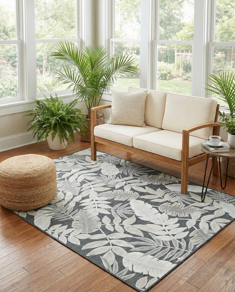 Seaside Blooms Collection Area Rug -  Serene Rectangle Black  lifestyle 42