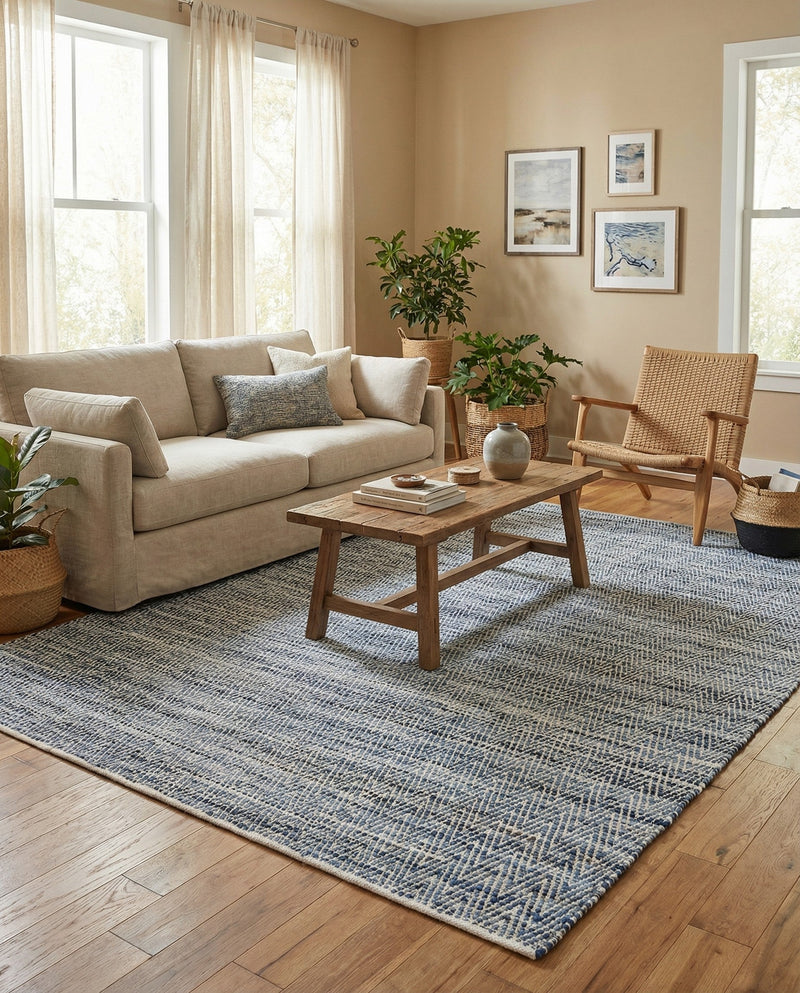 Zigzag Marina Collection Area Rug - HarborStripes Rectangle Denim  lifestyle 30