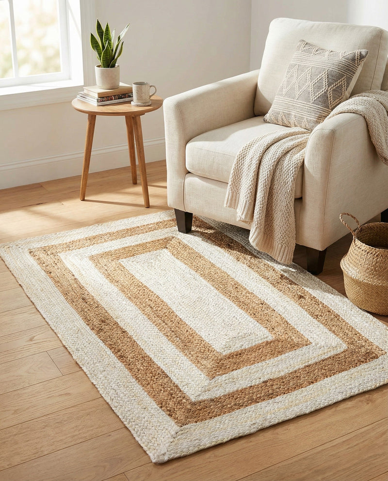 Woven Seaside Jute Collection Area Rug - Nautilus Rectangle White Natural  lifestyle 8