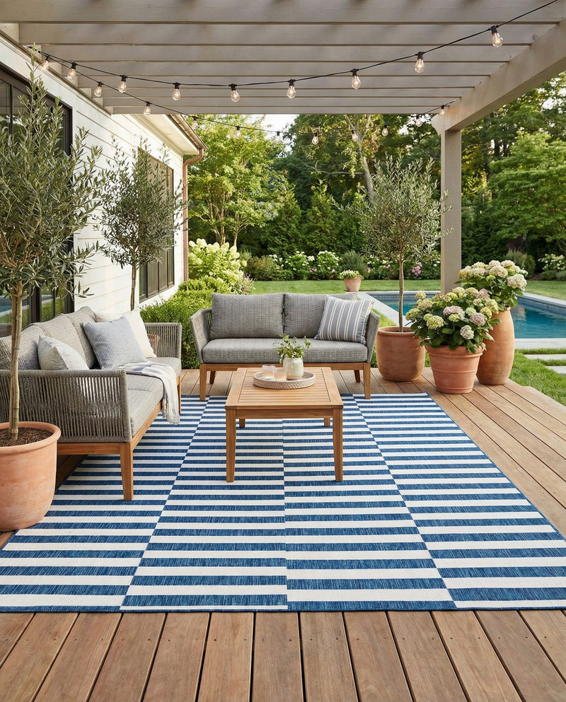 Seaside Stripes Collection Area Rug - Cabana (Blue) Rectangle Blue  lifestyle 9