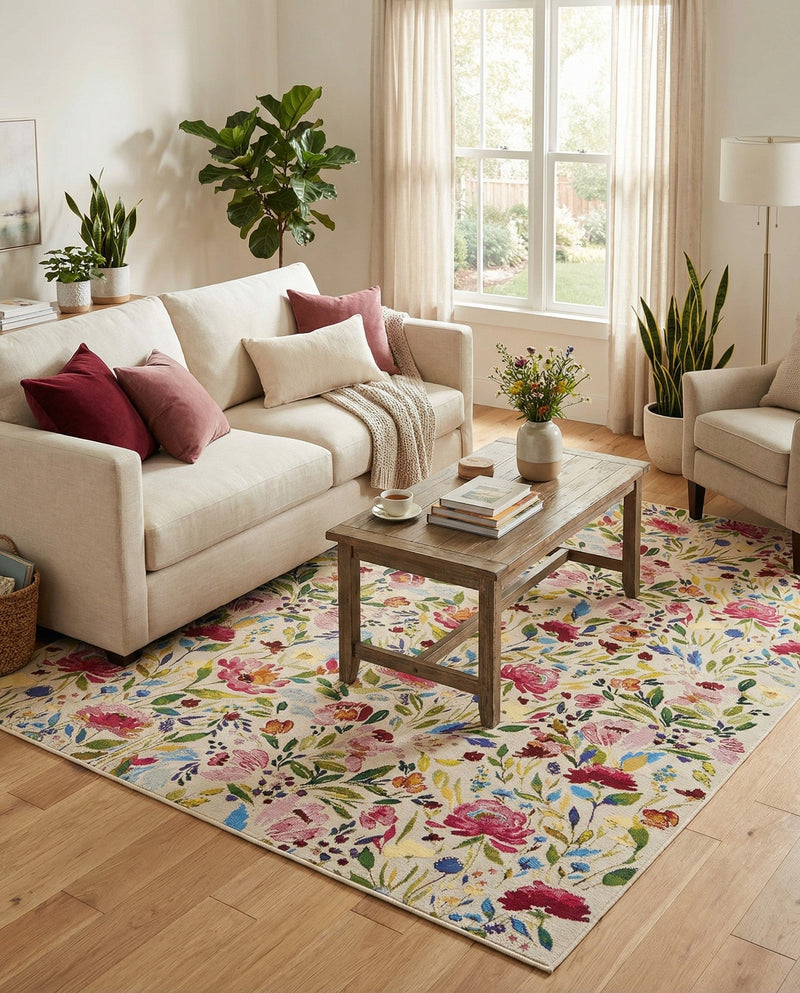 Seaside Blooms Collection Area Rug -  Meadow Rectangle Multi  lifestyle 52