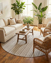 Seaside Stripes Collection Area Rug -  Boardwalk (Beige) Round Beige  lifestyle 81