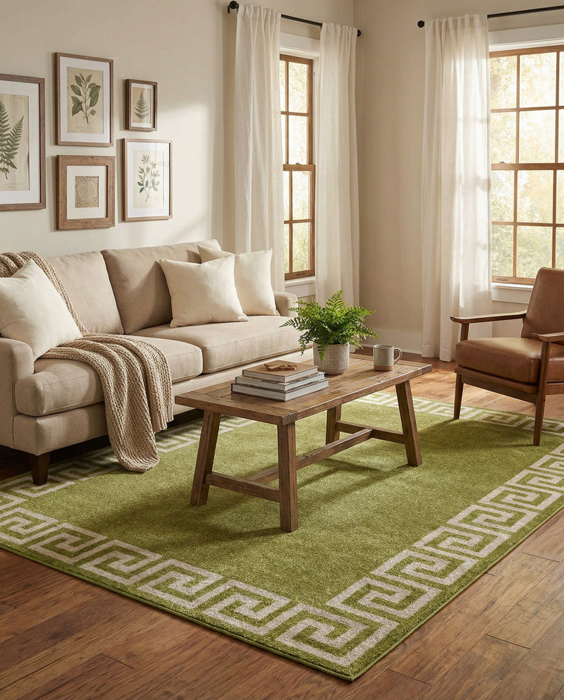 Aegean Labyrinth Collection Area Rug -  Santorini Rectangle Light Green  lifestyle 13