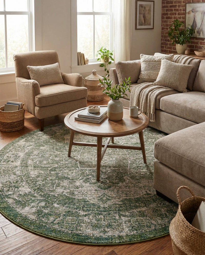 Savannah Soiree Collection Area Rug -  Everglade (Green) Round Green  lifestyle 74