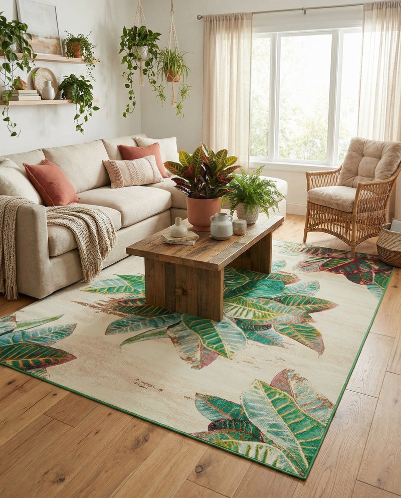 Seaside Blooms Collection Area Rug -  Fern Rectangle Multi  lifestyle 40