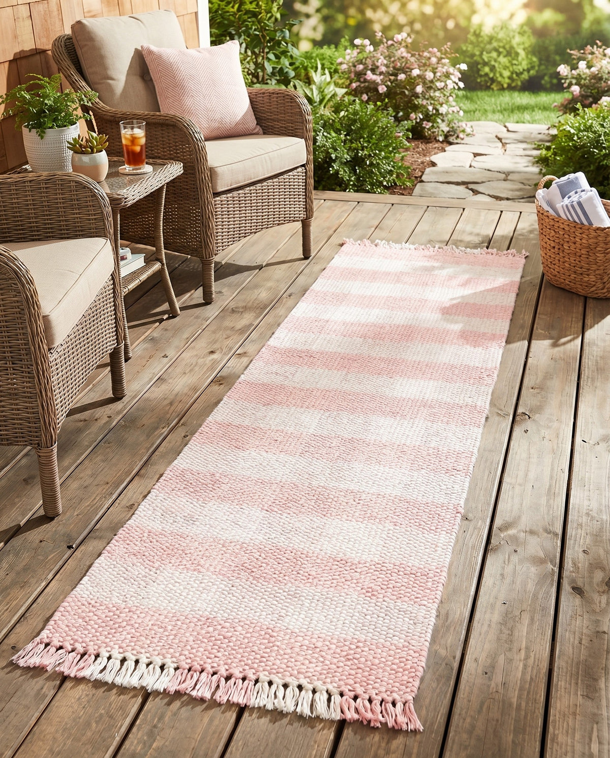 Sustainable Grid Indoor-Outdoor Oasis Collection Area Rug - Savannah Runner Pink  lifestyle 128