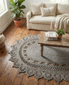 Woven Seaside Jute Collection Area Rug - Coastalhaven (Gray) Oval Gray  lifestyle 7