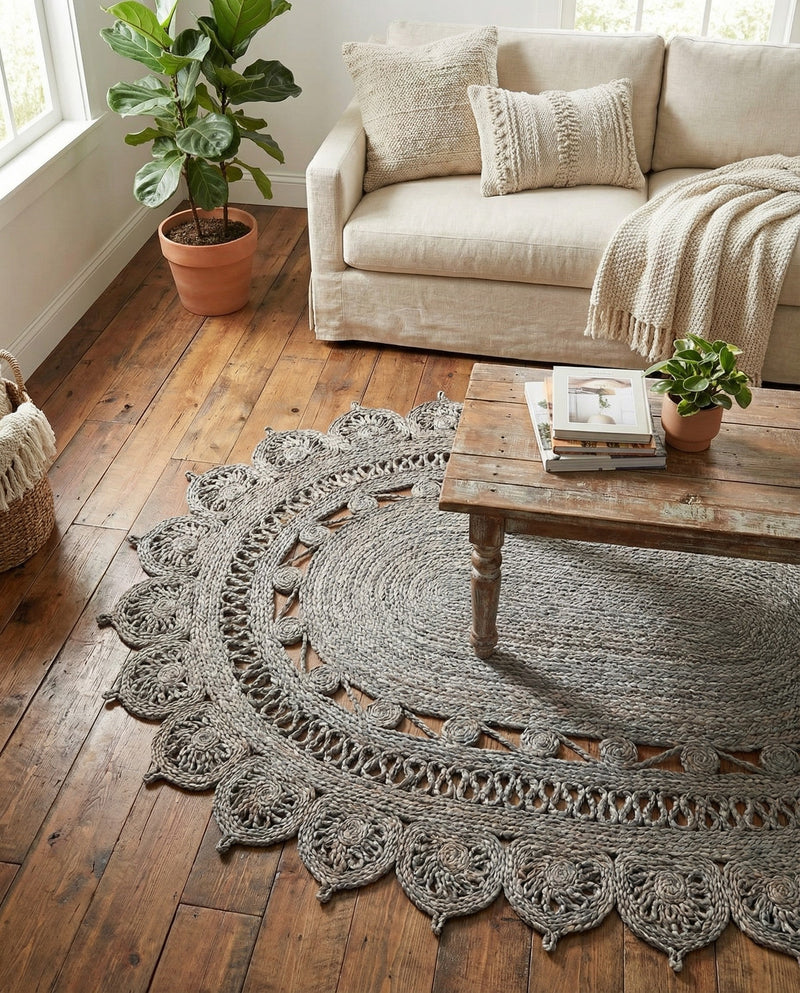 Woven Seaside Jute Collection Area Rug - Coastalhaven (Gray) Oval Gray  lifestyle 7