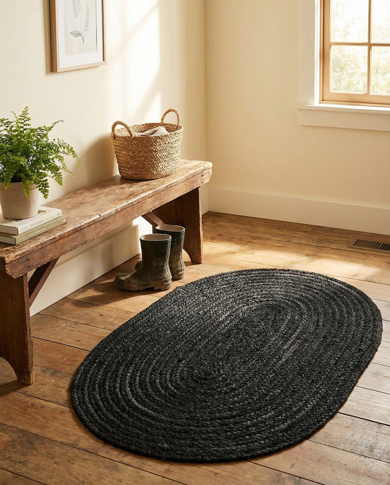 Woven Seaside Jute Collection Area Rug - Martha's Oval Black  lifestyle 50