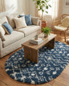 Berber Lattice Shag Collection Area Rug - Atlas (Navy Blue) Oval Navy Blue  lifestyle 30