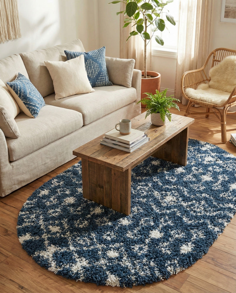 Berber Lattice Shag Collection Area Rug - Atlas (Navy Blue) Oval Navy Blue  lifestyle 30