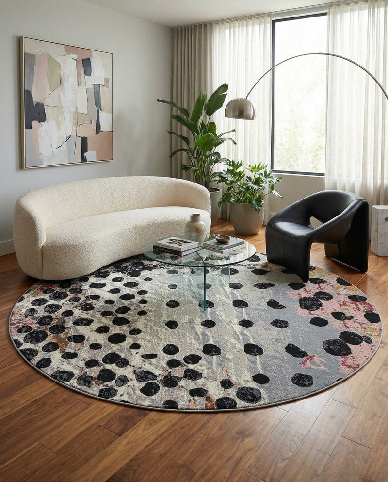 Urban Terrace Collection Area Rug -  Piazza Round White and Black  lifestyle 49
