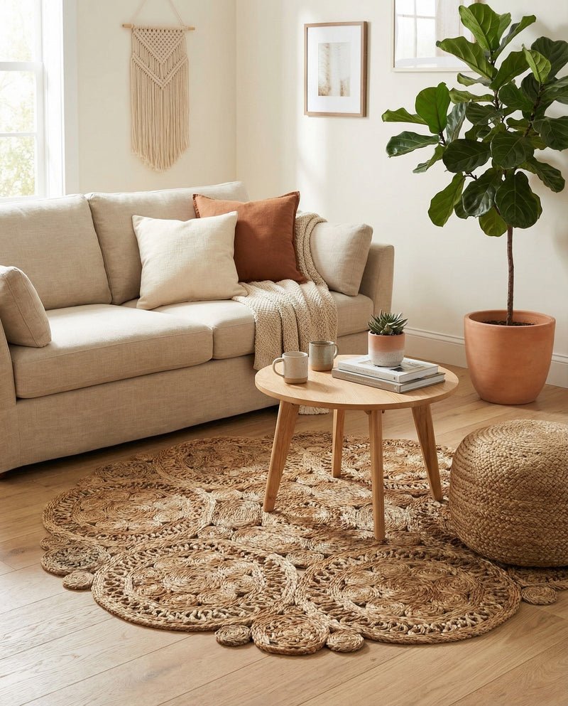 Woven Seaside Jute Collection Area Rug - Whittaker Round Natural  lifestyle 62