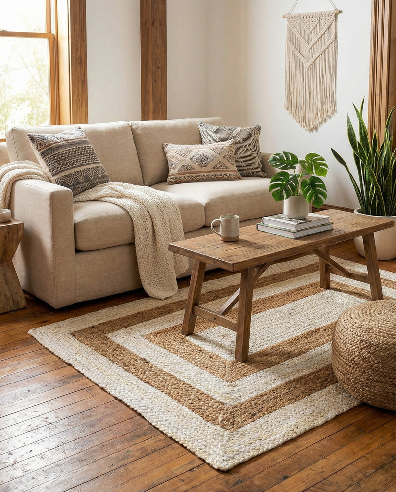 Woven Seaside Jute Collection Area Rug - Nautilus Rectangle White Natural  lifestyle 4