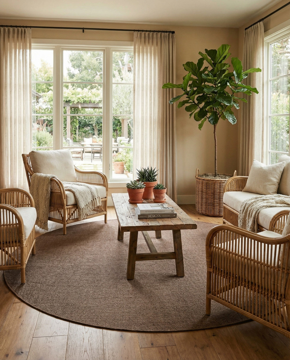 Seaside Serenity Collection Area Rug - Veranda (Light Brown) Round Light Brown  lifestyle 104