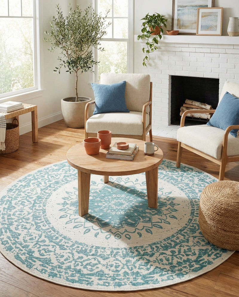 Patio Heritage Collection Area Rug -  Lafayette (Aqua) Round Aqua  lifestyle 68