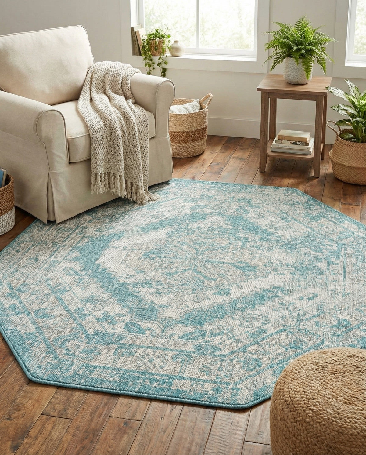 Patio Heritage Collection Area Rug -  Augusta (Aqua) Octagon Aqua  lifestyle 88