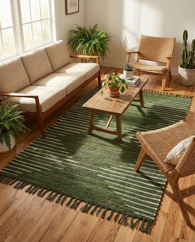 Thar Cotton Collection Area Rug - Jaisalmer (Green) Rectangle Green  lifestyle 11