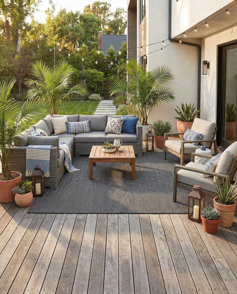 Jill Zarin Sedona Oasis Outdoor Collection Area Rug - Coconino (Black Sky) Square Black Sky  lifestyle 47