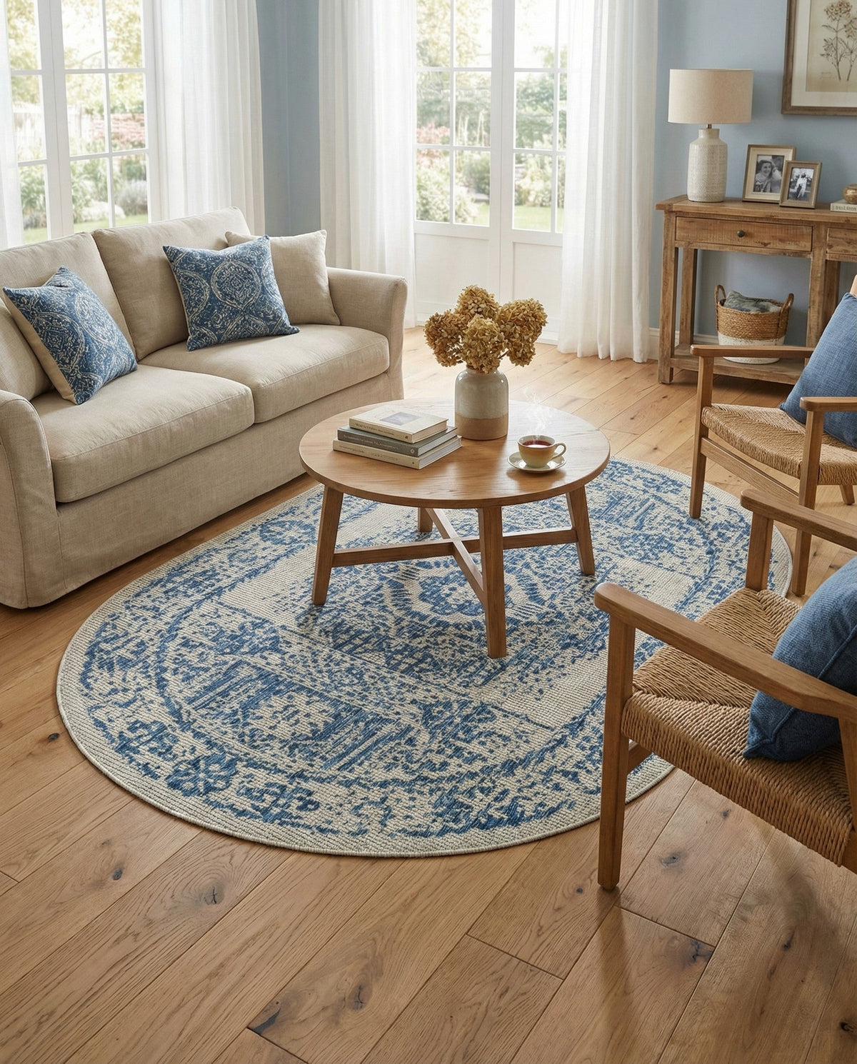 Patio Heritage Collection Area Rug - Savannah (Blue) Oval Blue  lifestyle 103