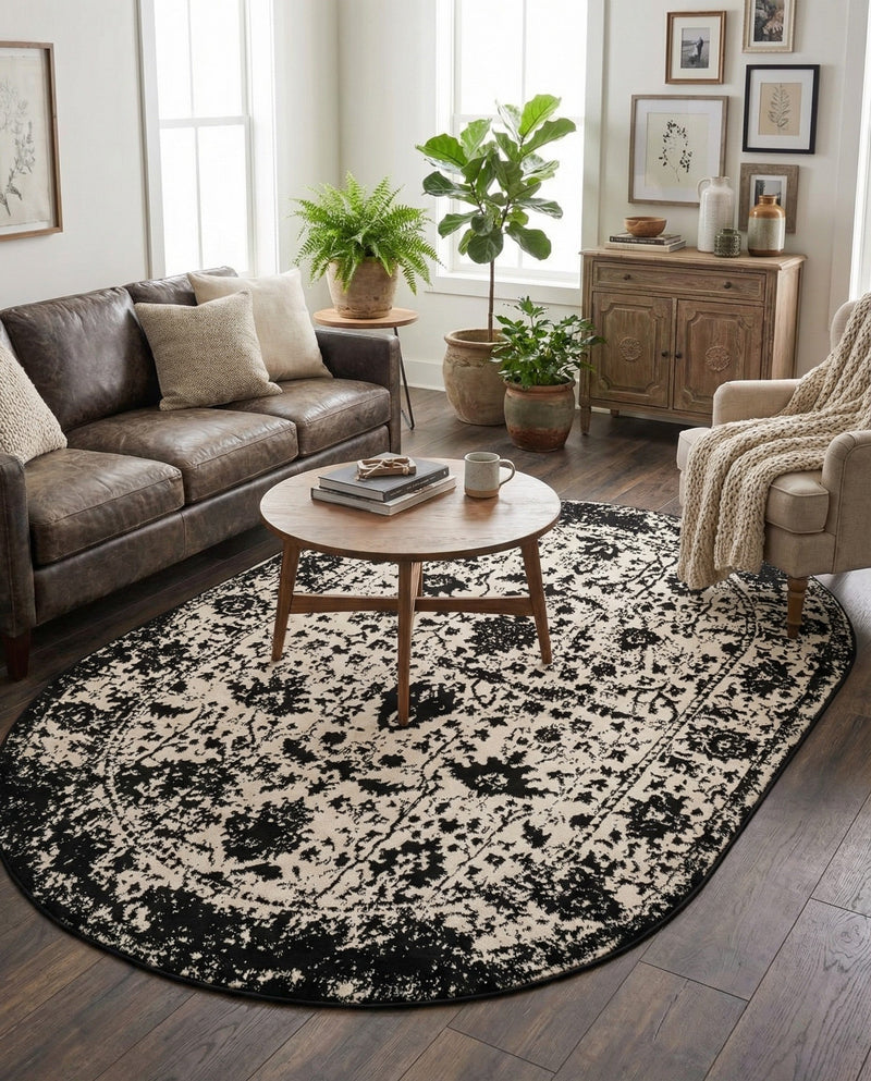 Cascade Range Collection Area Rug -  Shasta (Black and White) Oval Black and White  lifestyle 39