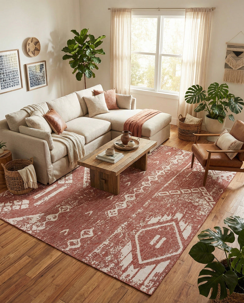 Desert Nomad Terrace Collection Area Rug - Sahara (Rust Red) Rectangle Rust Red  lifestyle 7