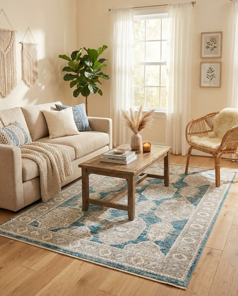 Seville Stripes Collection Area Rug -  Granada (Blue) Rectangle Blue  lifestyle 4