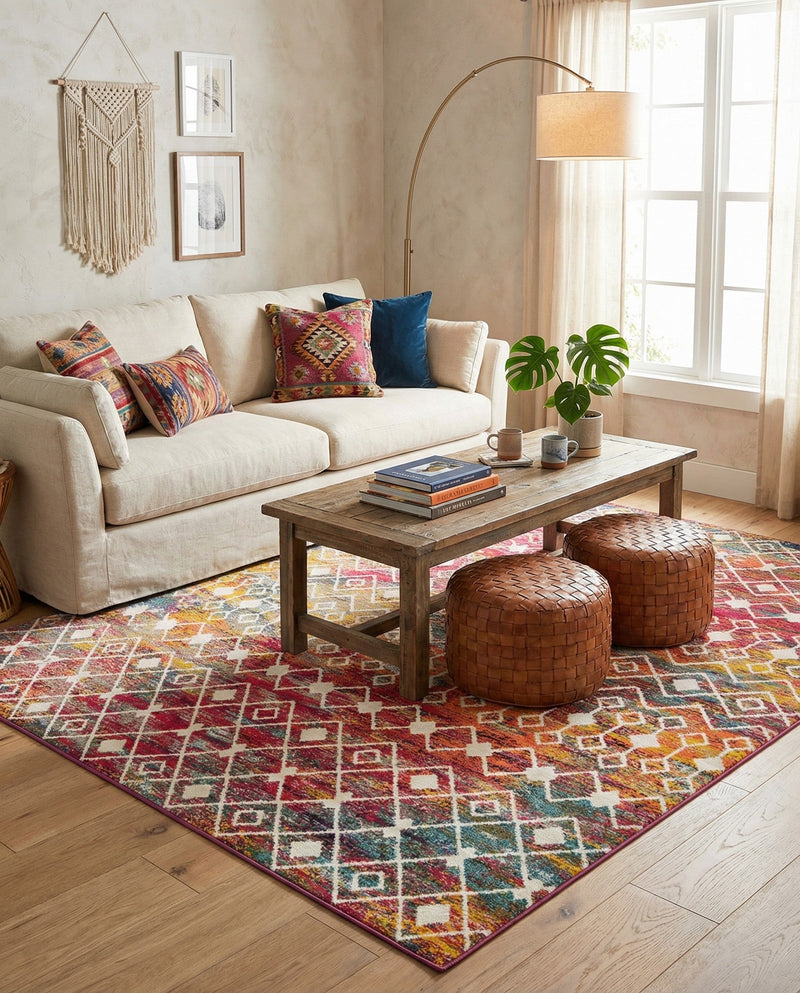 Mediterranean Lattice Collection Area Rug - Santorini (Multi) Rectangle Multi  lifestyle 12