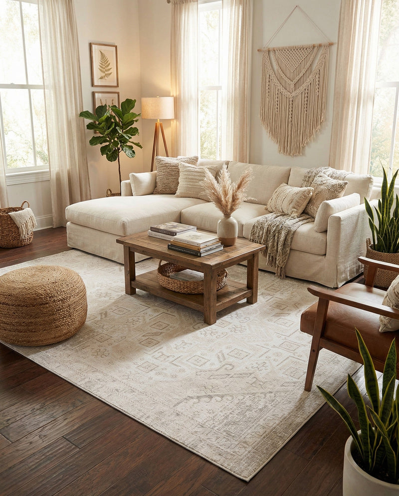 Tribal Terrace Treasures Collection Area Rug - Mayan Marina (Light Gray) Rectangle Light Gray  lifestyle 14