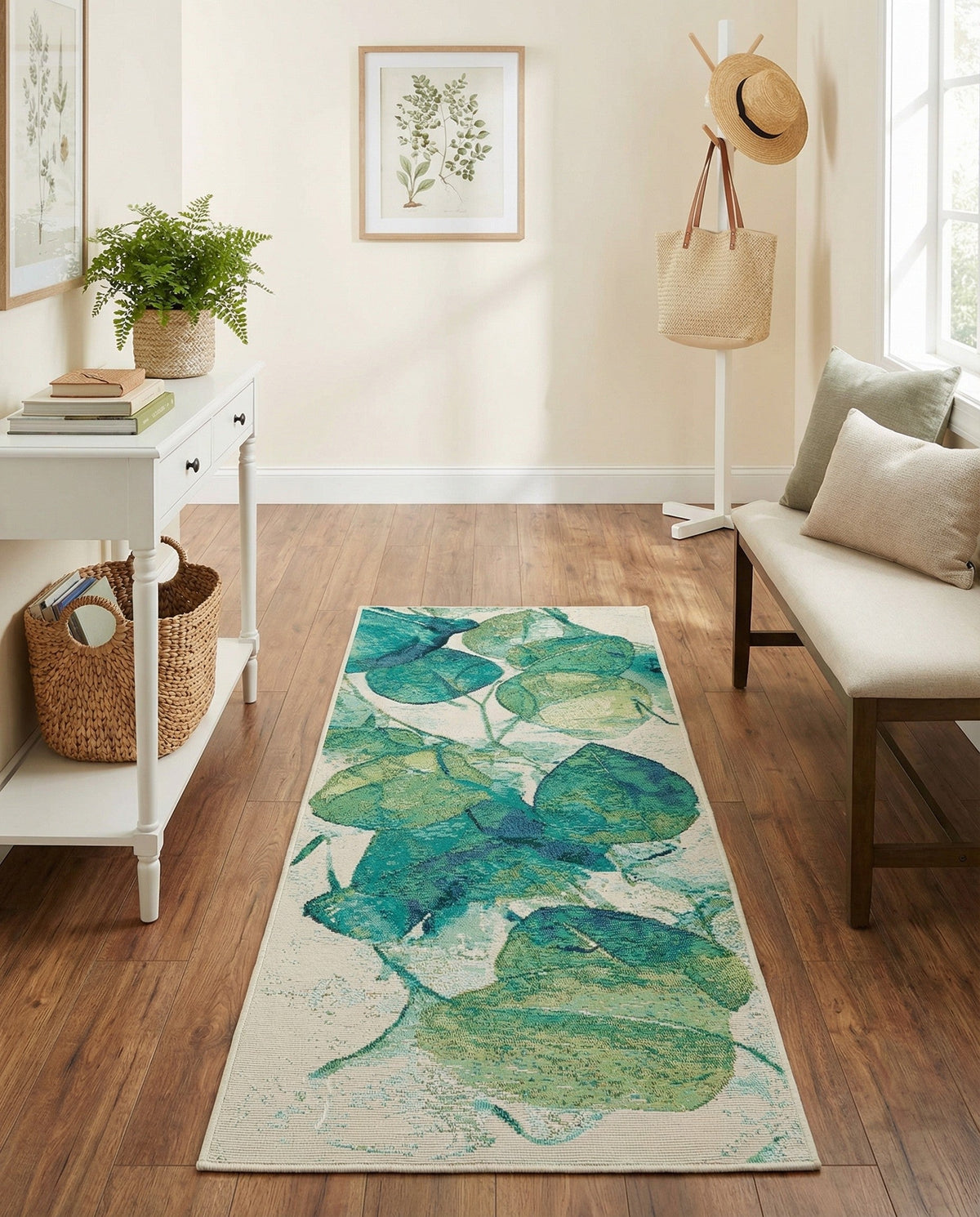 Seaside Blooms Collection Area Rug -  Flora Runner Blue Green  lifestyle 99